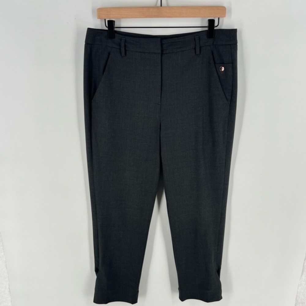 RIRI Charcoal Gray Stretch Wool High Rise Adjustable Hem Slim Leg Crop Pant